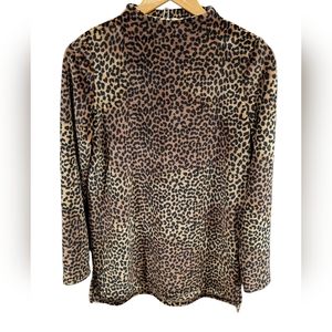 Lands' End Leopard Print Long Sleeve Mock Neck Sleep Top Size Small